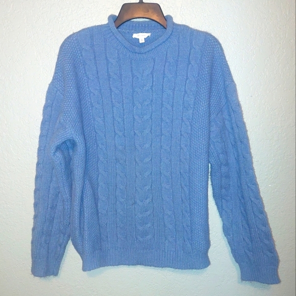 all : row Blue Long Sleeve Cable Knit Pullover Sweater Women's Small - Picture 1 of 5